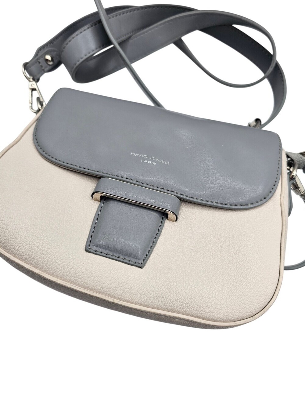 David Jones Paris crossbody bag Purse Small Gray Ivory Classic - Picture 2 of 5